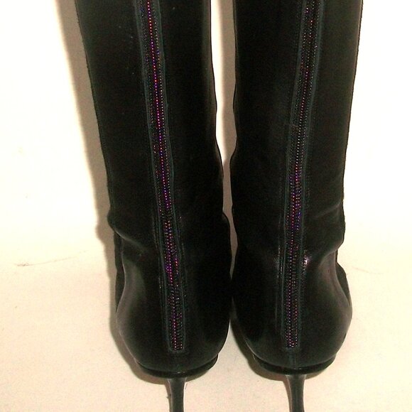 Jimmy Choo "Faith" Black Leather Rear Zip High Heel Boots w Suede Side Panel - Picture 8 of 15